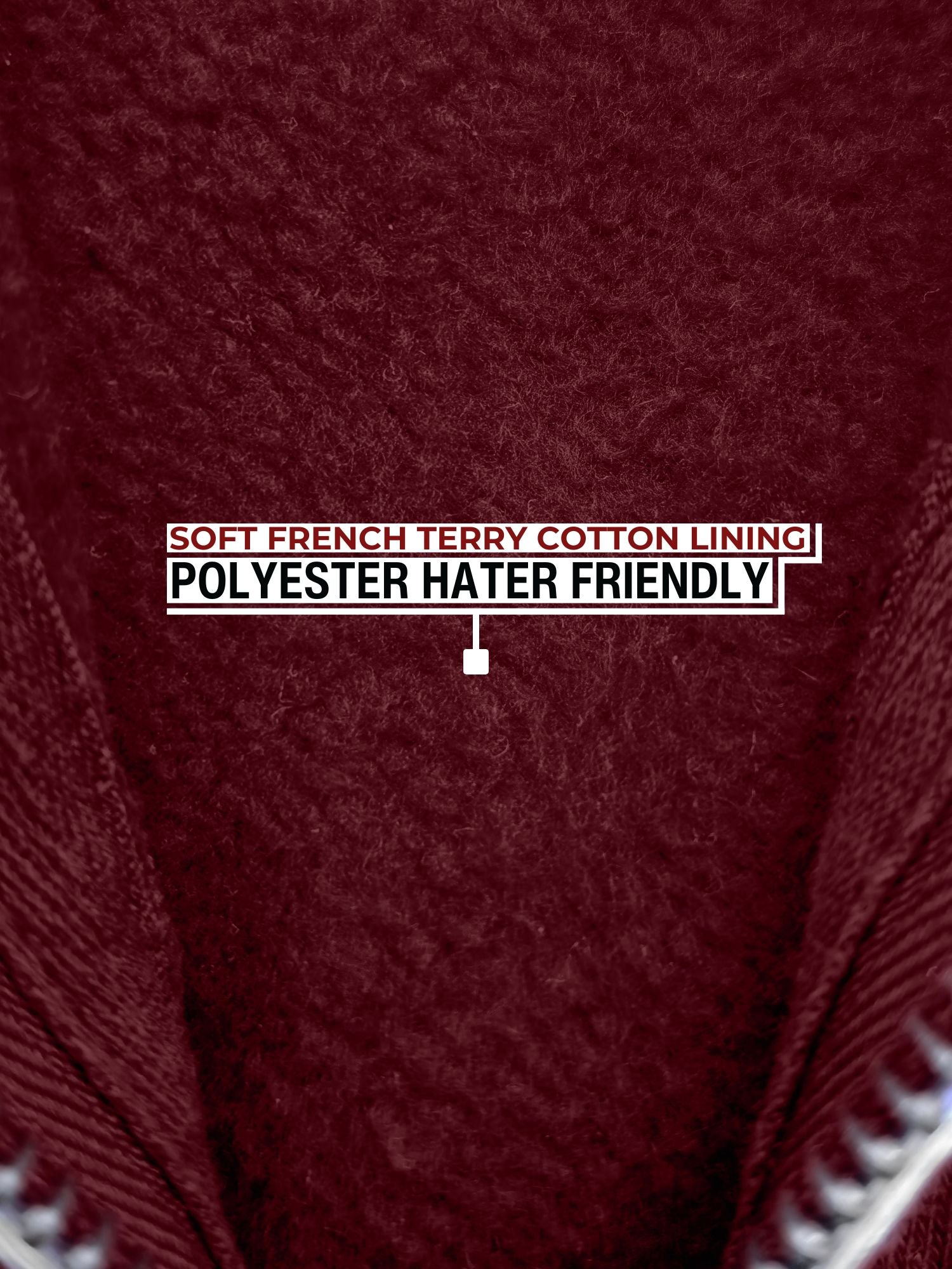 A close up of the soft french terry cotton interior lining.