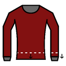 An icon of a long sleeve t-shirt with down arrows at the bottom hem and sleeves to show that our tall long sleeve t-shirts are extra long.