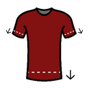 An icon of a crew neck t-shirt with down arrows at the bottom hem and sleeves to show that our tall t-shirts are extra long.
