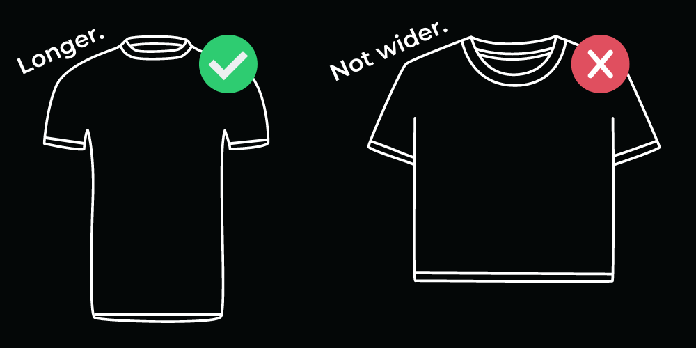 Sketch of a long slim t-shirt next to a short wide t-shirt.