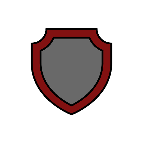Shield-shaped icon with red border and gray center on a white background