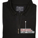 Close up of Just Tall's zip polo shirt.