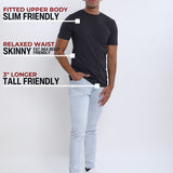 A head to toe shot of a tall slim guy in a studio and wearing a charcoal medium tall slim t-shirt.