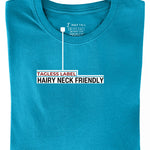 A folded cyan XL tall t-shirt showing the tagless label.