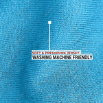 A close up of the soft and stretchy fabric that is preshrunk and washing machine friendly.