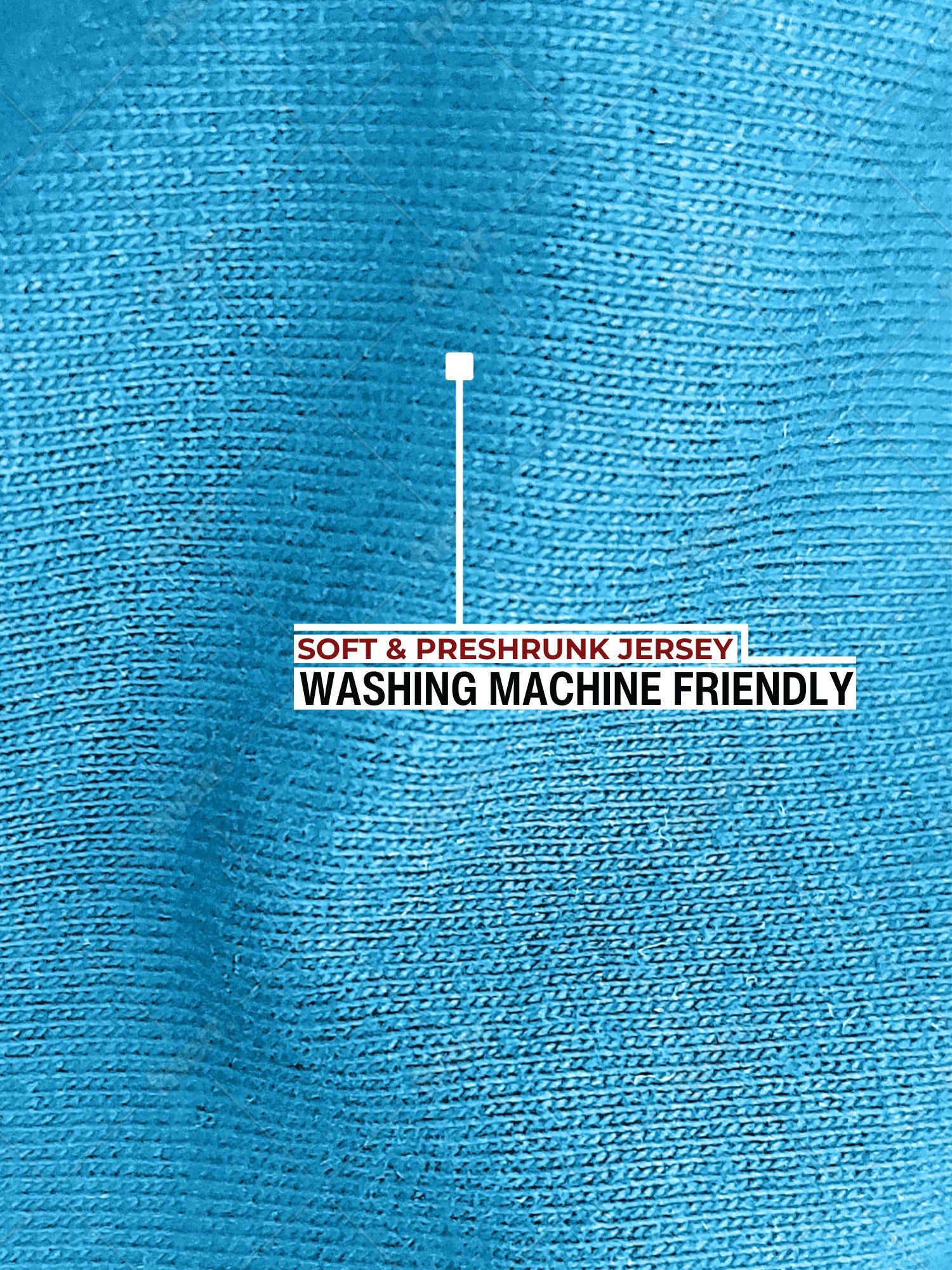 A close up of the soft and stretchy fabric that is preshrunk and washing machine friendly.