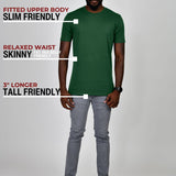 A head to toe shot of a tall slim guy in a studio and wearing a royal purple large tall slim t-shirt.
