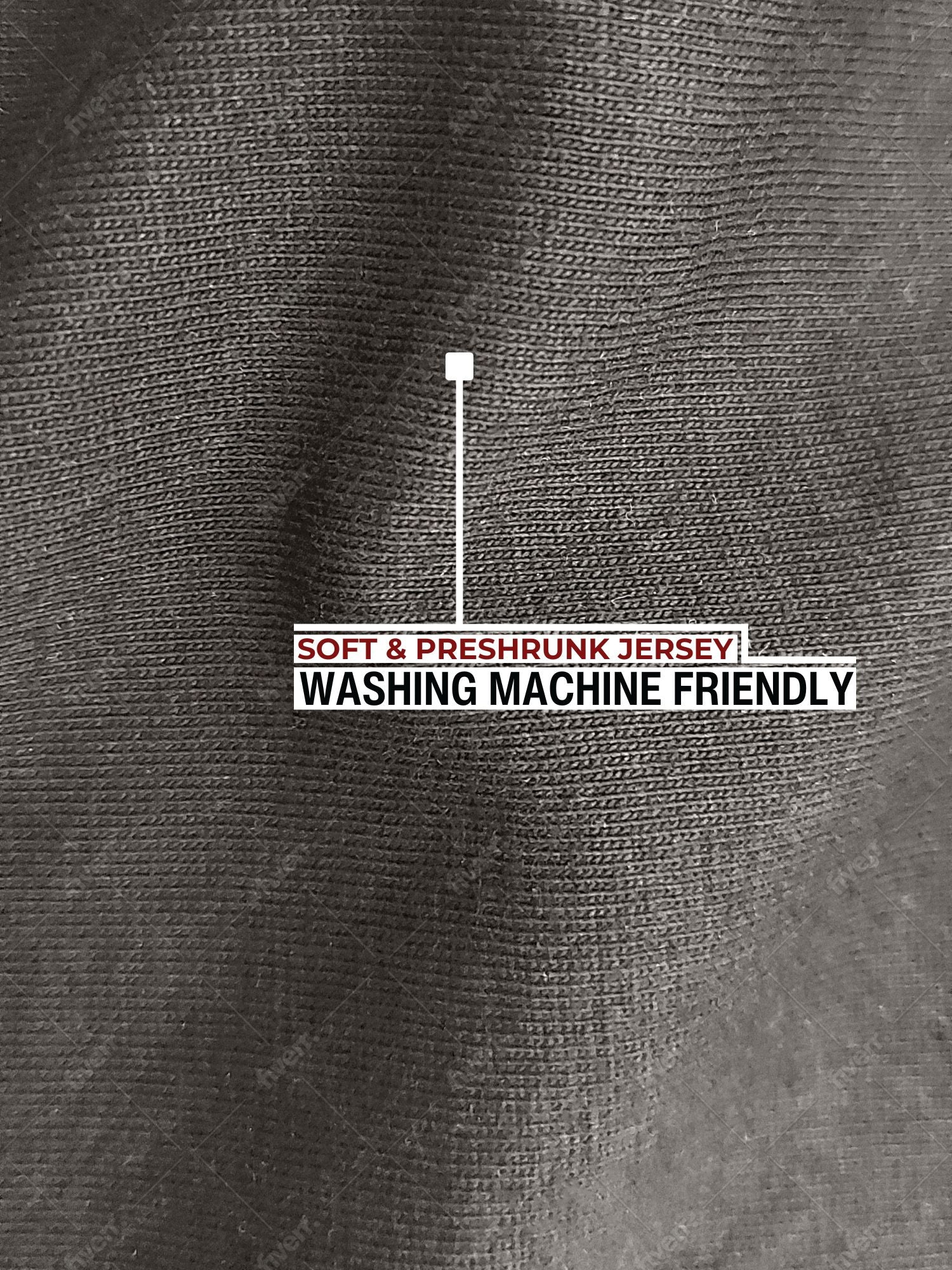 A close up of the soft and stretchy fabric that is preshrunk and washing machine friendly.