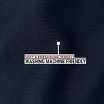 A close up of the black 100% organic cotton fabric.