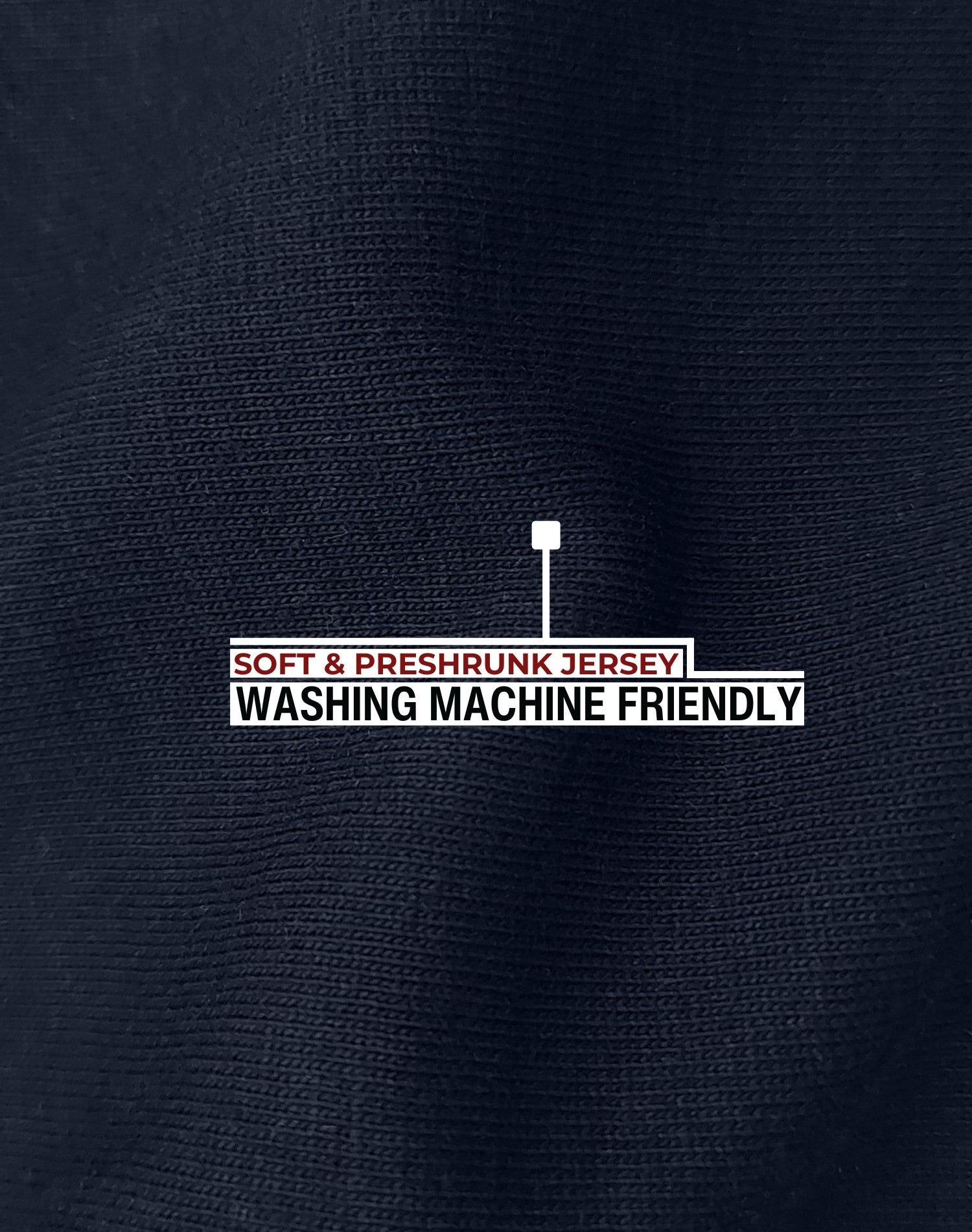 A close up of the black 100% organic cotton fabric.