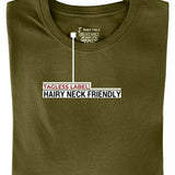 A folded olive XL tall t-shirt showing the tagless label.