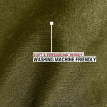 A close up of the soft and stretchy fabric that is preshrunk and washing machine friendly.