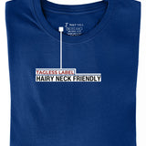 A folded navy large tall t-shirt showing the tagless label.