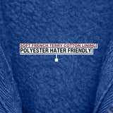 A close up of the soft french terry cotton interior lining.