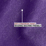A close up of the soft and stretchy fabric that is preshrunk and washing machine friendly.