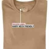 A folded tan XL tall t-shirt showing the tagless label.