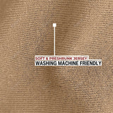 A close up of the soft and stretchy fabric that is preshrunk and washing machine friendly.