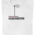 A folded white XL tall t-shirt showing the tagless label.