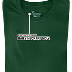 A folded dark green large tall t-shirt showing the tagless label.