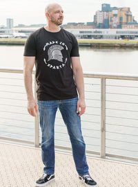 Thumbnail for A head to toe shot of a tall skinny guy wearing a tall slim graphic t-shirt.