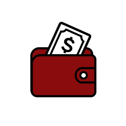Red wallet with money icon on a white background