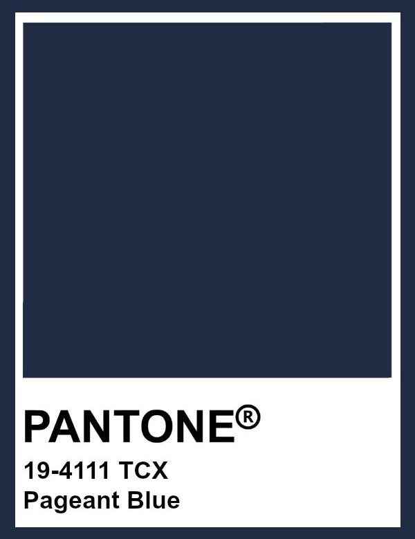 Pantone color swatch for Pageant Blue with a white border on a navy background