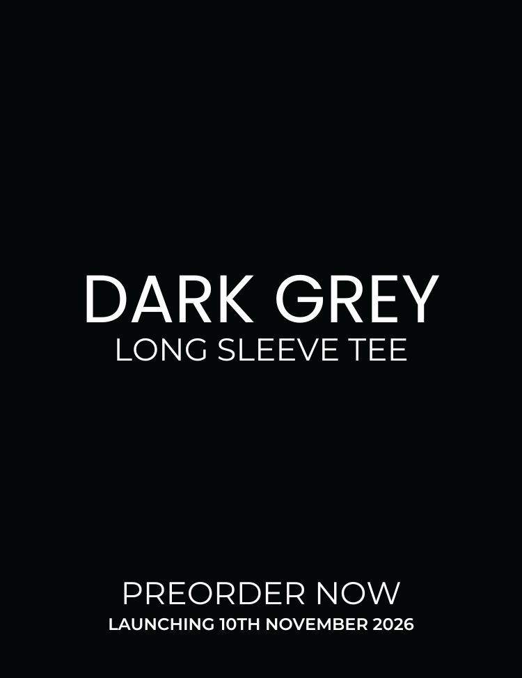 Long sleeve tee in dark grey launching 10th November 2026.
