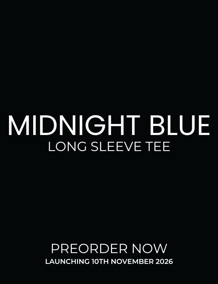 Long sleeve tee in midnight blue launching 10th November 2026.