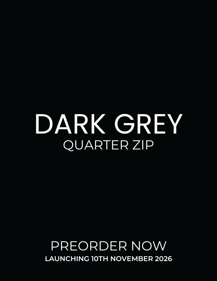 Quarter zip in dark grey launching 10th November 2026.
