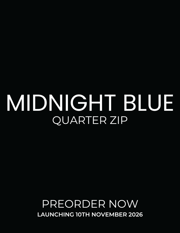 Quarter zip in midnight blue launching 10th November 2026.