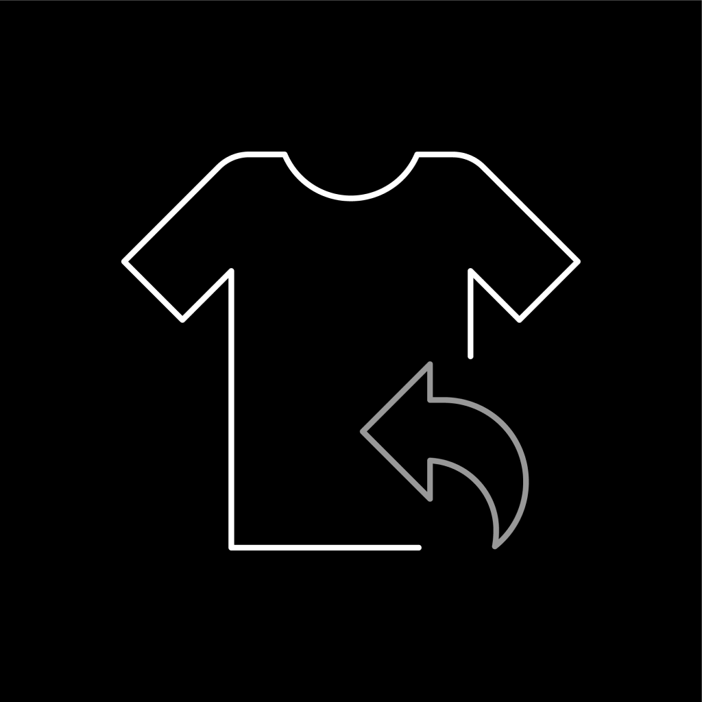 An icon of a t-shirt with an arrow depicting that we have free returns.