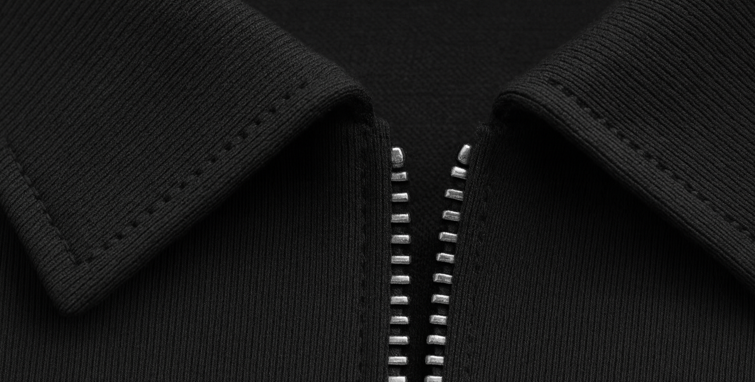 A close up of our tall jersey polo collar.