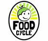 Logo of Food Cycle with a smiling face and green apple on a white background