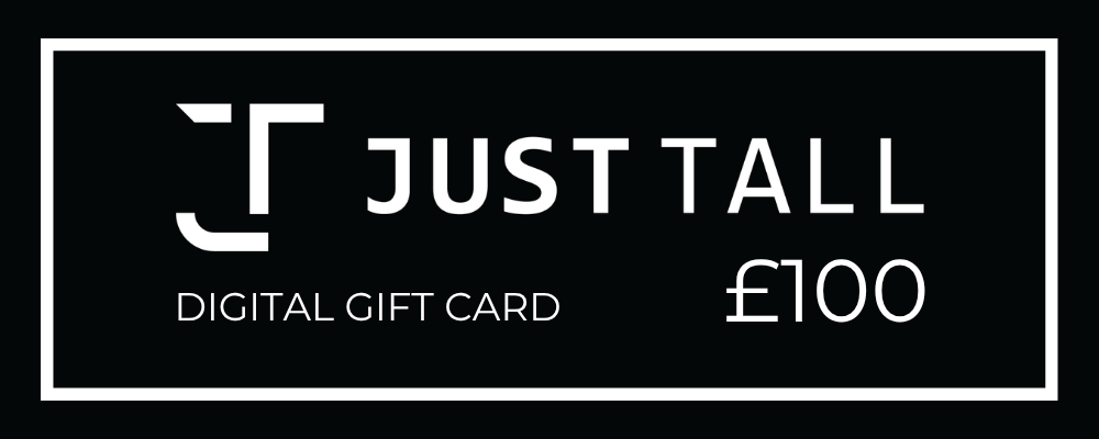 A black digital gift card with a white border and white text reading JUST TALL, DIGITAL GIFT CARD, and £100.
