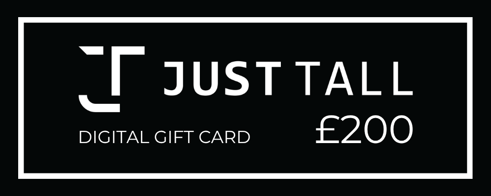 A black digital gift card with a white border and white text reading JUST TALL, DIGITAL GIFT CARD, and $200.