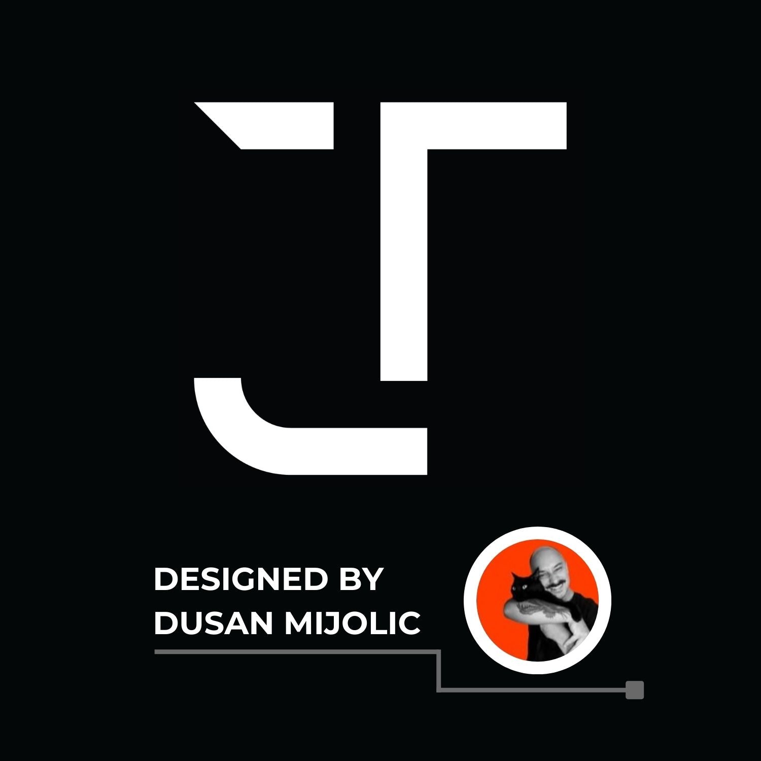 The Just Tall monogram logo, designed by Dusan Mijolic.