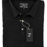 A close up of a black tall pique polo shirt.