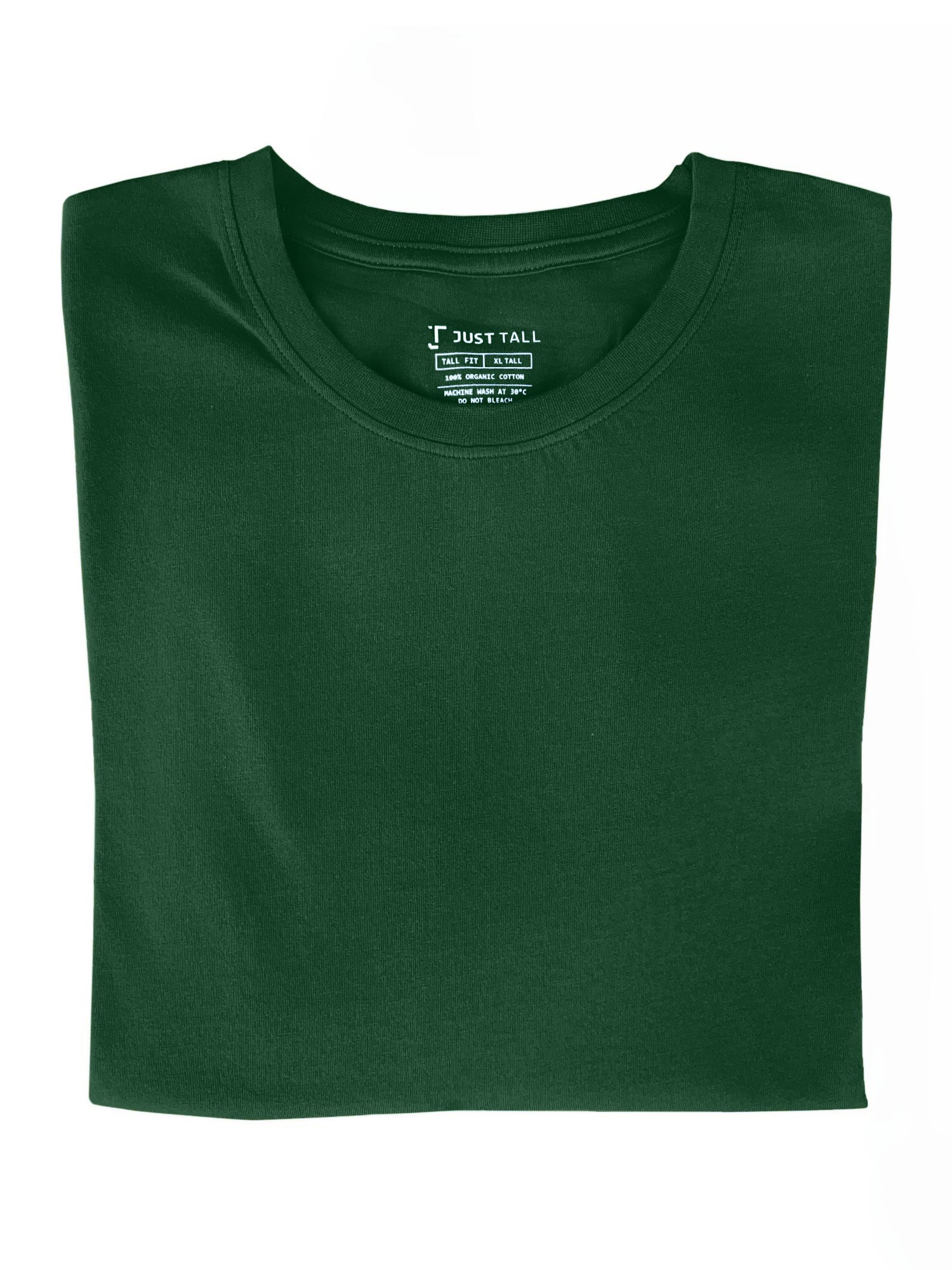 A close-up of  dark green tall t-shirt.