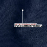 A close up of the midnight blue heavyweight jersey fabric that is soft, preshrunk and washing machine friendly.