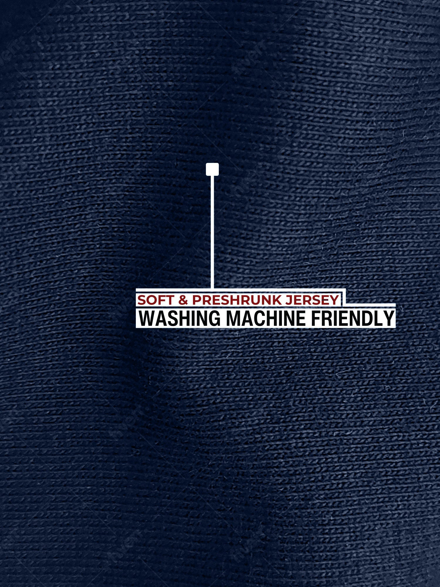A close up of the midnight blue heavyweight jersey fabric that is soft, preshrunk and washing machine friendly.