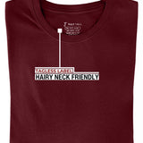 A close-up of a Just Tall maroon long sleeve t-shirt.