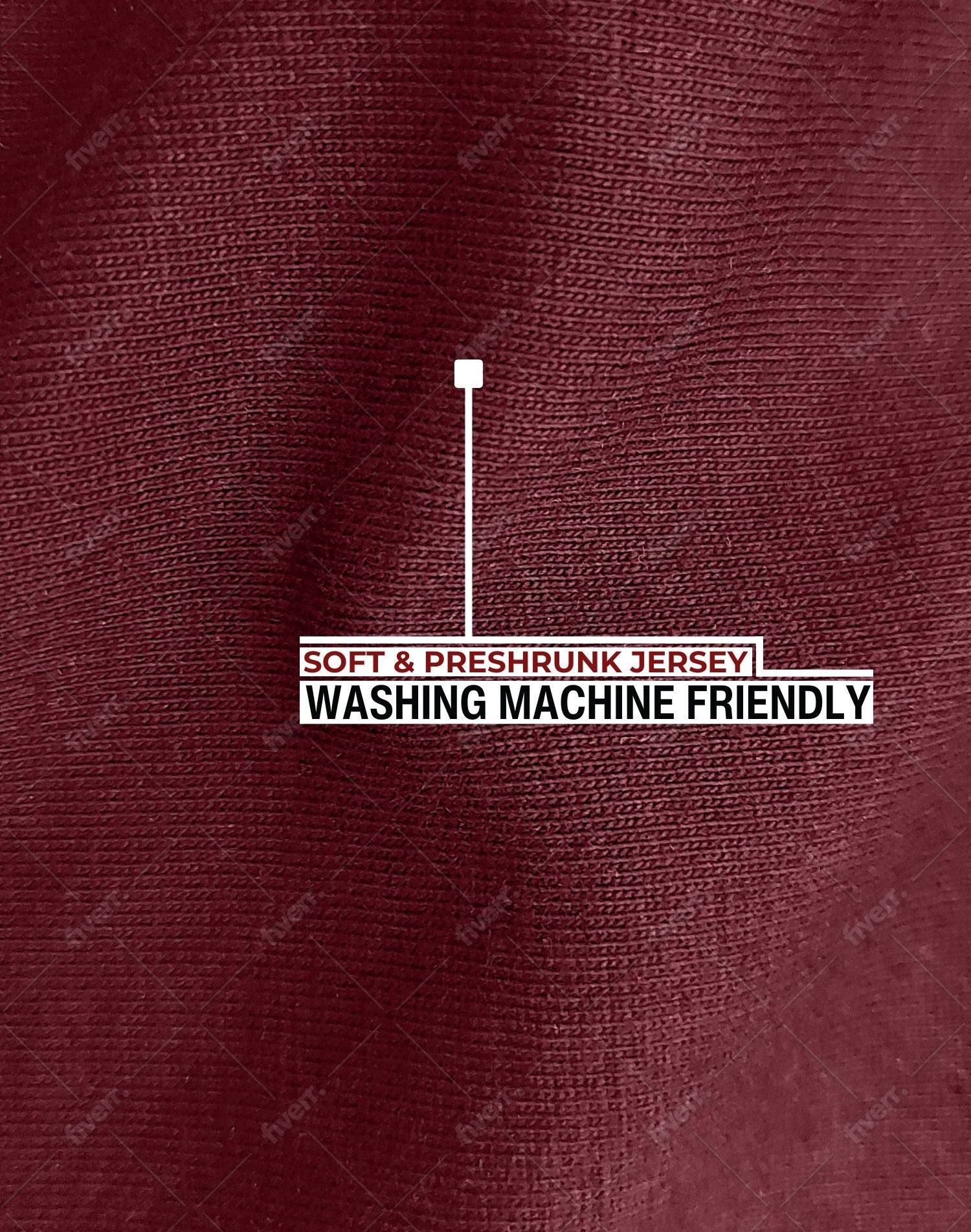 A close up of the maroon coloured jersey cotton fabric.