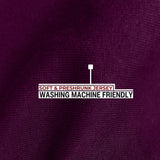 A close up of the dark purple 100% organic cotton fabric.