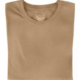 A close-up of a tan tall t-shirt.