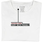 Close up of Just Tall's heavyweight white t-shirt.