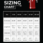 Short sleeve sizing chart for our S Tall, M Tall, L Tall, XL Tall and 2XL Tall sizes.