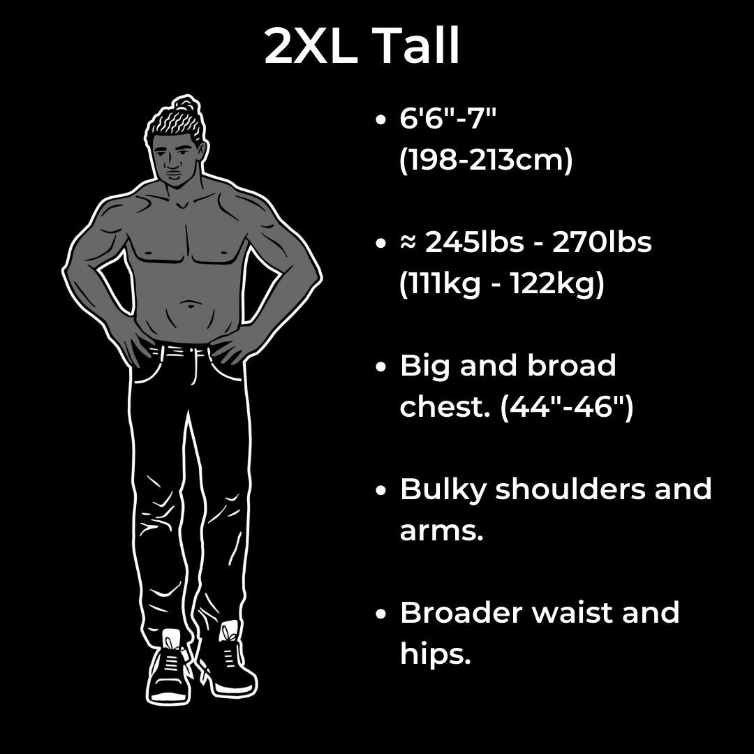 A tall broad guy has a broader waist and hips, a big and broad chest, and bulky shoulders and arms. Weighing around 245-270lbs (1110122kg).