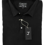 A close up of a black tall pique polo shirt.