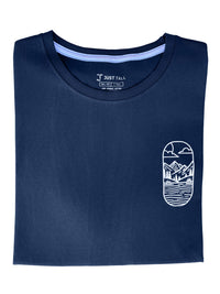 Thumbnail for A close up of a tall navy graphic t-shirt.