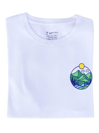 Thumbnail for A close up of a tall white graphic t-shirt.